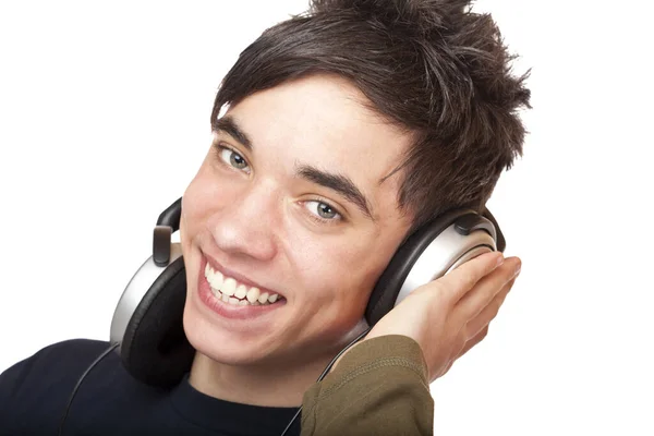 Adolescente Com Fones Ouvido Ouve Música — Fotografia de Stock