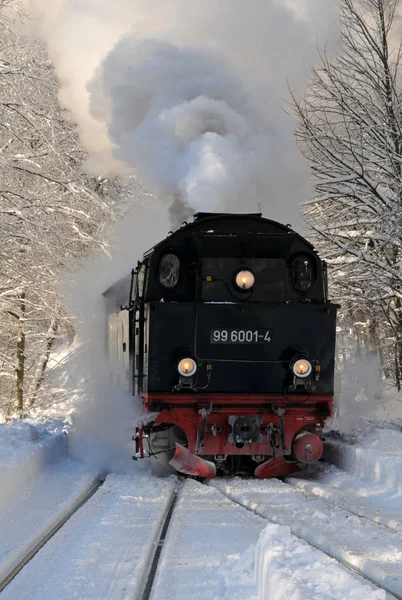 Train Steam Locomotive Winter — Stock Photo, Image