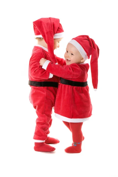 Kleine Kinderen Gekleed Kerstman — Stockfoto