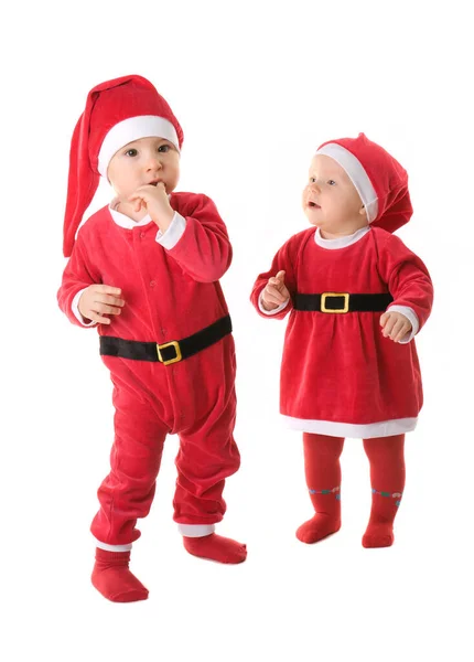 Små Barn Klädda Jultomten Stockfoto