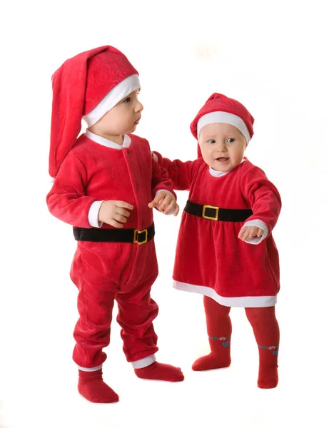 Crianças Pequenas Vestidas Papai Noel Imagem De Stock