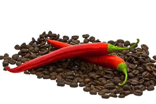 Granos Café Chile Rojo — Foto de Stock