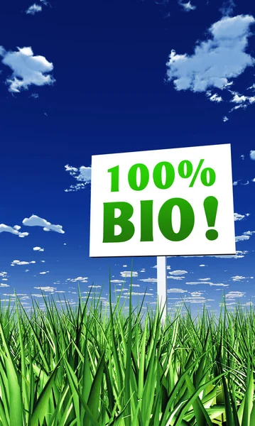 Sign Grass 100 Percent Bio — Stock Photo, Image