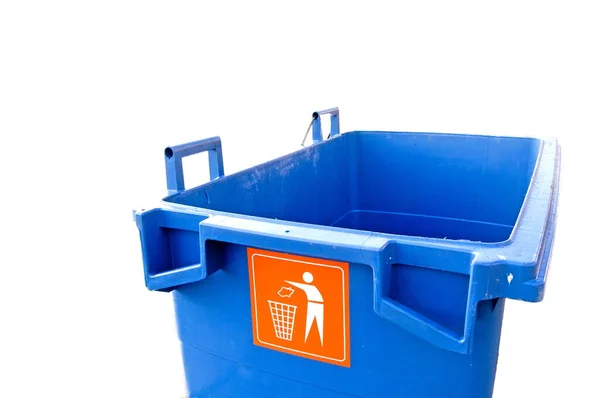 Recipiente Lixo Azul Isolado Branco — Fotografia de Stock