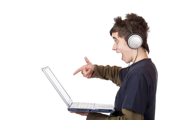 Teenager Ukazující Obrazovku Počítače — Stock fotografie