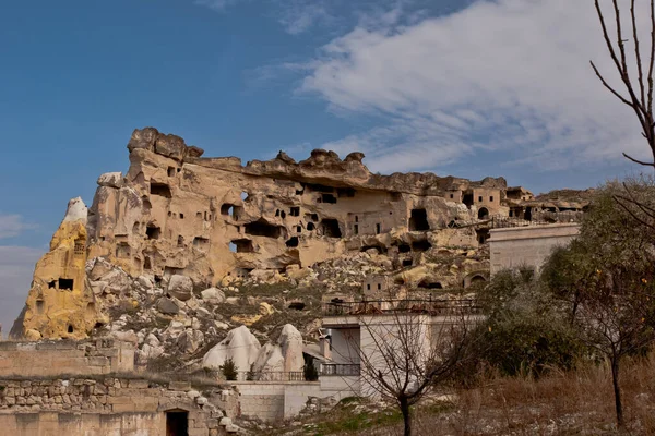 Domy Jaskiniowe Jaskini Pobliżu Goreme Indyk Cappadocia — Zdjęcie stockowe