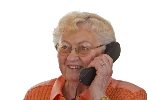 Пожилая Женщина Разговаривает Телефону — стоковое фото
