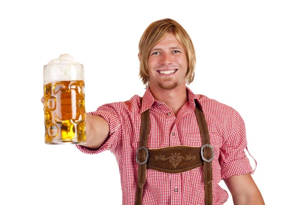 Człowiek Gospodarstwa Środek Piwa Oktoberfest — Zdjęcie stockowe