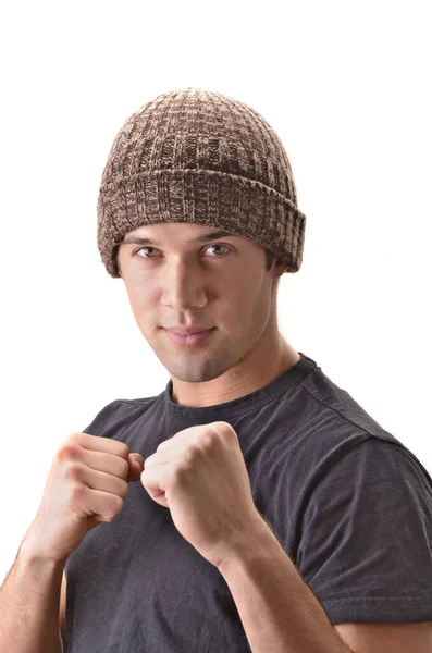 Homem Jovem Gorro Lenço — Fotografia de Stock