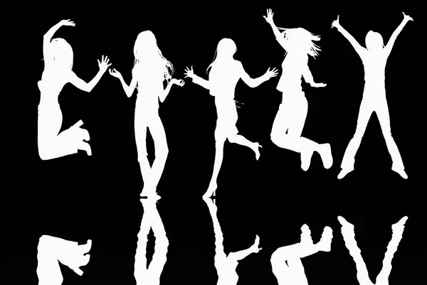 Танцующие Девушки Силуэты Черном Фоне — стоковое фото