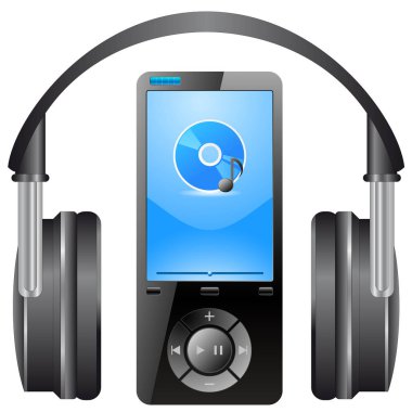vector illustration of a tablet pc with headphones clipart