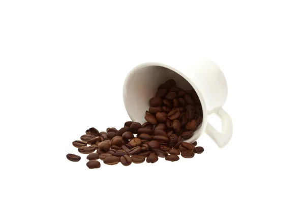 Kaffeebohnen Einer Weißen Tasse — Stockfoto