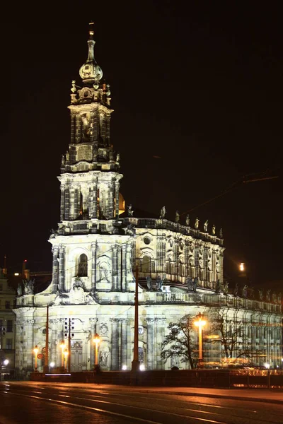 Hofkirche Dresden Natten — Stockfoto