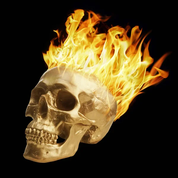 Cráneo Con Fuego Sobre Fondo Negro — Foto de Stock