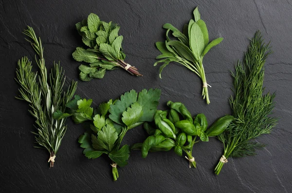 Fresh Herbs Black Background — Stock Photo, Image