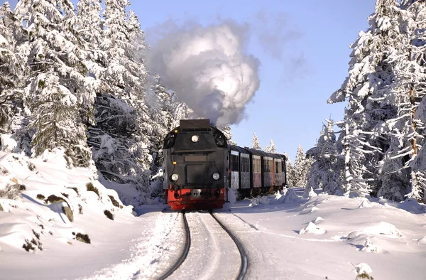 Locomotiva Vapore Inverno — Foto Stock