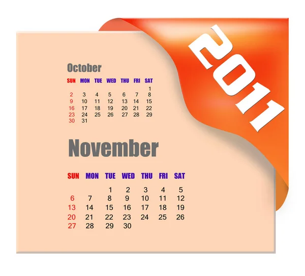 Listopad 2010 Kalendarz — Zdjęcie stockowe
