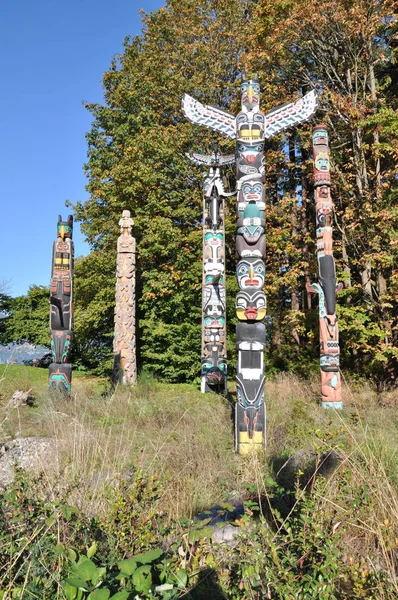 Indian painted totem poles in Canada