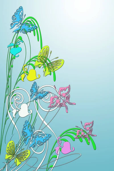 Květinové Pozadí Motýly — Stock fotografie