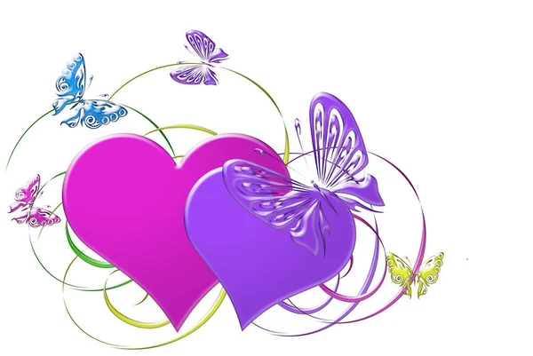 Colourful Hearts Butterflies — Stock Photo, Image