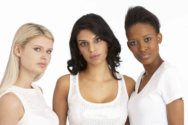 Portrait Three Attractive Young Women Studio — Stock Photo, Image