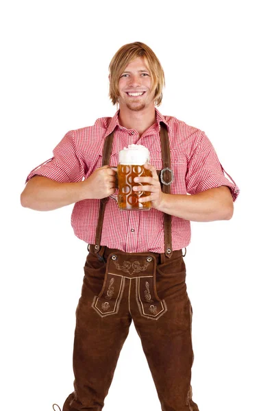 Uomo Che Tiene Misura Birra Oktoberfest — Foto Stock