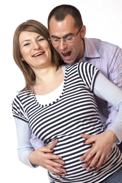 Ευτυχισμένος Νεαρός Άνδρας Και Έγκυος Σύζυγός Του — Φωτογραφία Αρχείου