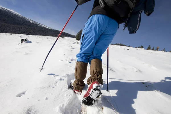 Hiker Winter Mountains — Stock Photo, Image