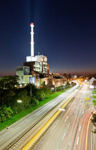 Central Eléctrica Por Noche — Foto de Stock