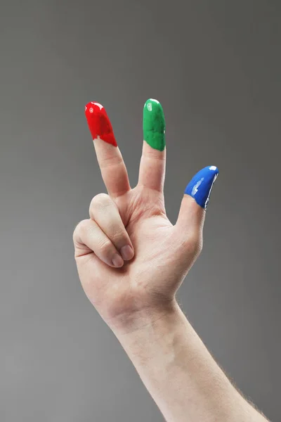 Δάχτυλα Βαφές Τρία Βασικά Χρώματα Κόκκινο Πράσινο Και Μπλε — Φωτογραφία Αρχείου