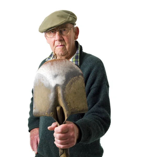 Senior Man Stående Med Spade — Stockfoto
