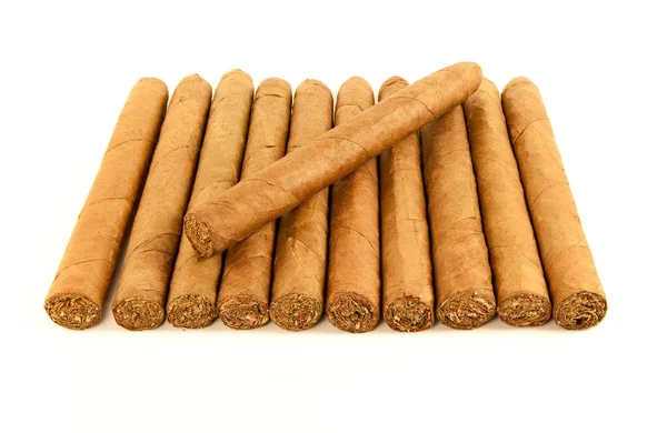 Kubanska Cigarrer Vit Bakgrund Stor Skärpedjup — Stockfoto
