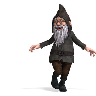 cute and funny cartoon garden gnome.3D rendering with clipping path and shadow over white clipart