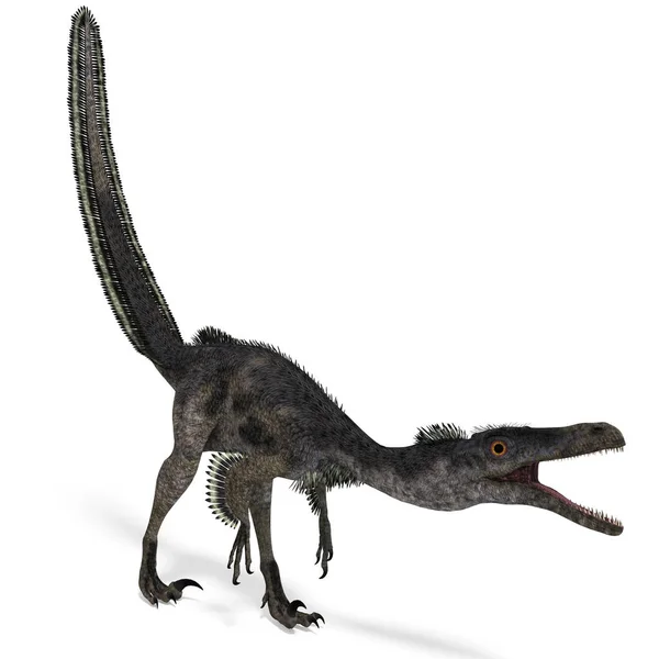 Dinosaurie Velociraptor Rendering Med Klippbana Och Skugga Över Vitt — Stockfoto