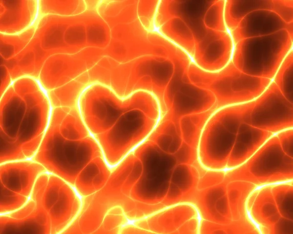 爱情的心在电的火花或炽热的熔岩中闪耀 — 图库照片