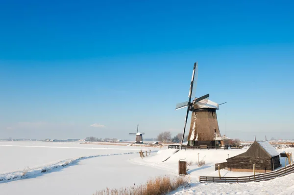 Hermoso Paisaje Invernal Molinos Viento Schermerhoorn Países Bajos — Foto de Stock