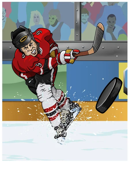 Kreslený Styl Ilustrace Hokejista Dělat Slapshot — Stock fotografie