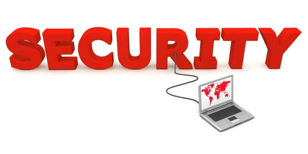 Ноутбук Красной Картой Соединенной Красным Словом Security — стоковое фото