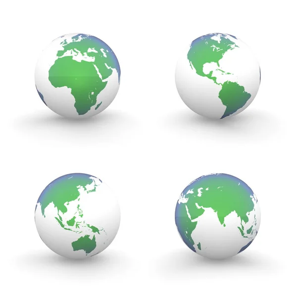 Four Views Globe Shiny Green Blue Continents White Ocean — Stock Photo, Image