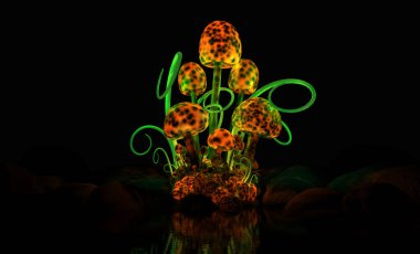 Quality 3d illustration of a magical mushroom cluster clipart