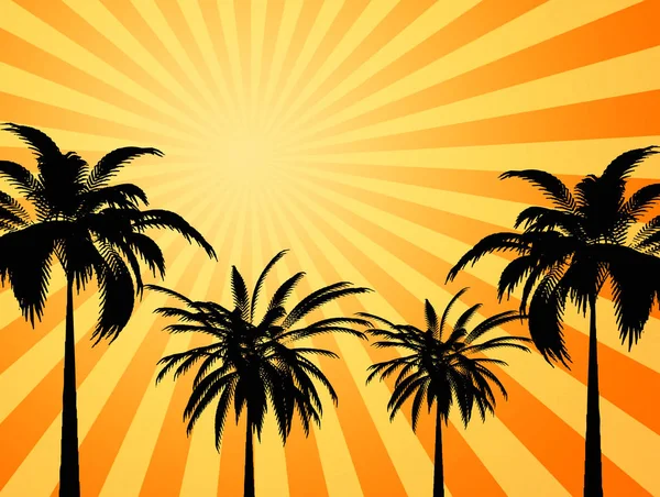 Большое Желтое Оранжевое Изображение Жаркого Летнего Солнца Падающего Пальмы — стоковое фото