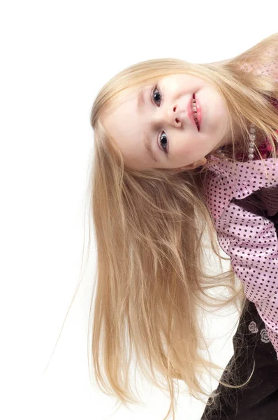 Портрет Маленькой Милой Девочки Длинными Волосами Изолированными Белом — стоковое фото