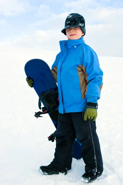 Chlapec Jeho Snowboard — Stock fotografie
