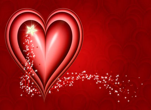 Wishing You Big Red Heart Shiny Star — стоковое фото