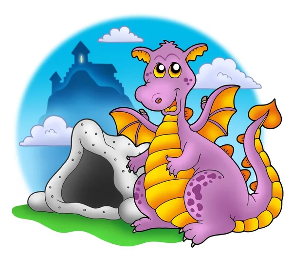 Dragon Avec Grotte Château Illustration Couleur — Photo