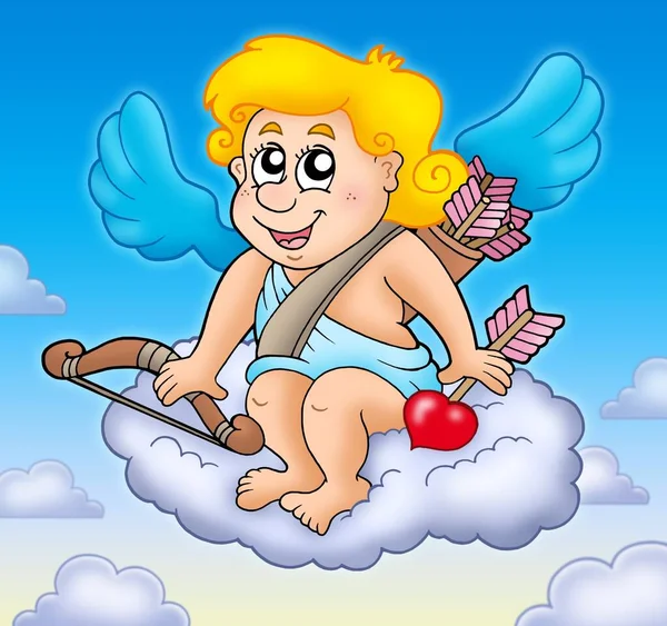 Happy Cupido Aan Hemel Kleurenillustratie — Stockfoto