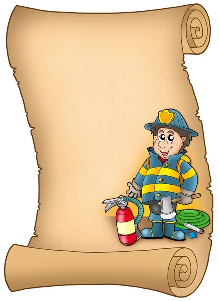 Pergamino Con Bombero Ilustración Color —  Fotos de Stock