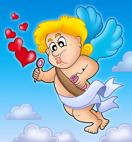 Kabarcık Üreticisi Ile Valentine Cupid Renkli Illüstrasyon — Stok fotoğraf