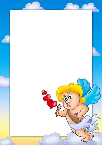 Valentine Frame Met Vrolijke Cupido Kleurenillustratie — Stockfoto