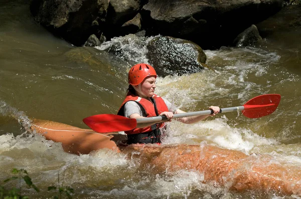 Tolles Bild Eines Jugendlichen Mädchens Wildwasser Kajak Stockfoto